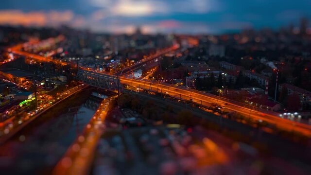 Sochi city hyperlapse. Aerial timelapse of the city of Sochi during sunset. Russia. Version with tilt shift effect applied