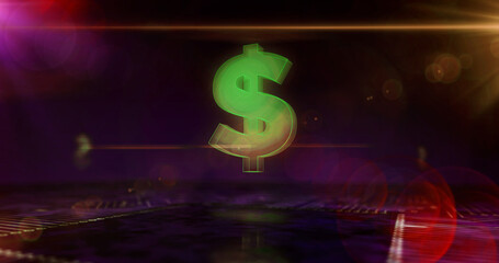 Processor factory with burning Dollar money business symbol 3d illustration