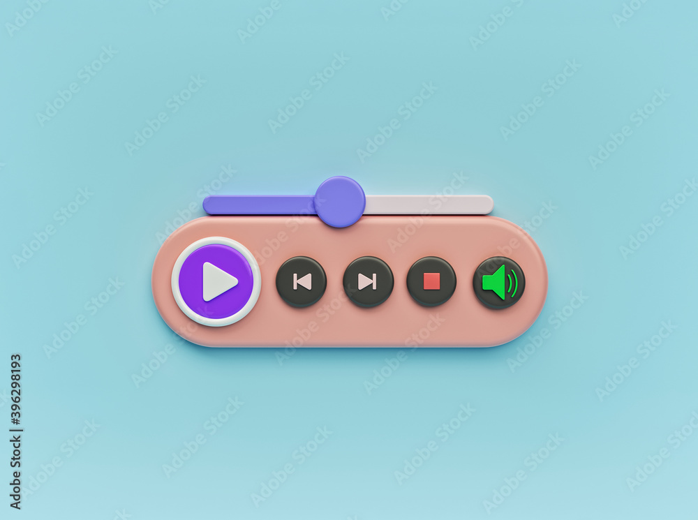 Poster minimal audio music player concept. media playback controls. 3d rendering