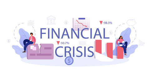 Financiall crisis typographic header. Bankruptcy with falling down