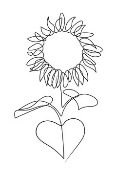 recommend clip art: Sunflower in continuous line art drawing style. Black linear sketch isolated on white background. Vector illustration