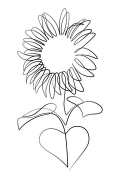 recommend clip art: Sunflower in continuous line art drawing style. Black linear sketch isolated on white background. Vector illustration
