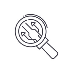 Information research icon, linear isolated illustration, thin line vector, web design sign, outline concept symbol with editable stroke on white background.