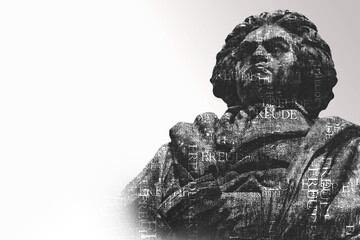 statue von ludwig van beethoven vor weißem hintergrund