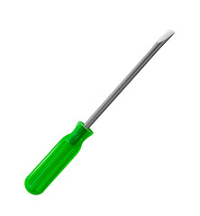 Vector illustration of Flat head screwdriver with green handle.