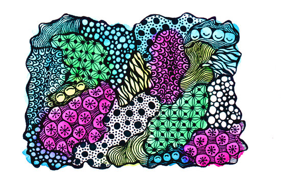 Vibrant watercolor zentangles with dots web and colors