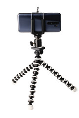 Flexible tripod octopus on white isolated background.