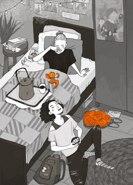 Postcard new year friends hanging out together 