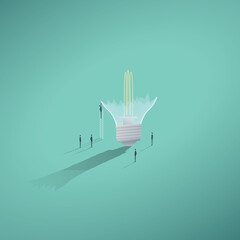 Business creative teamwork vector concept. Business team fixing broken lightbulb. Brainstorming, innovation symbol.