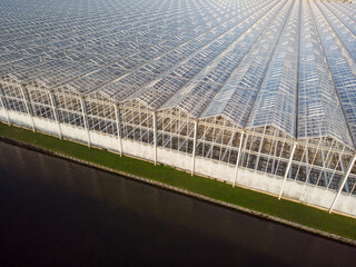 aerial view of a modern agricultural greenhouse