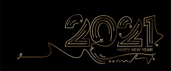 Happy New Year 2021 Gold Text Typography Design poster, Vector illustration.