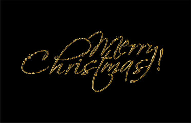 Merry Christmas Gold text made of handwriting vector design element.