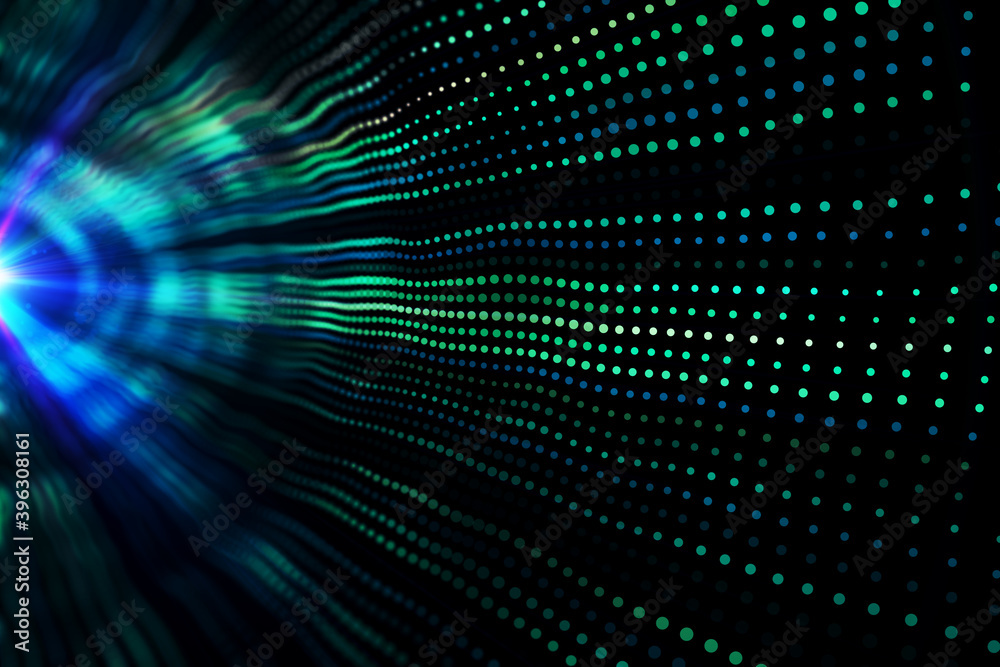 Poster abstract blue glowing dots in form lines background