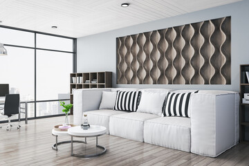 Modern living room interior with white sofa