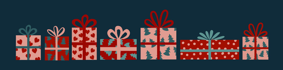 vector set ov xmas and new year gift boxes