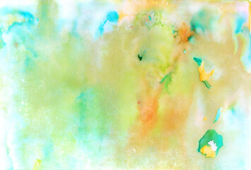 Creative watercolor paper texture with blurred colors and stains - 396310537
