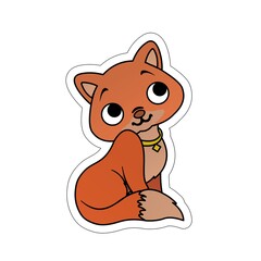 Sticker of Orange Cat Sitting with Yellow Necklace Cartoon, Cute Funny Character, Flat Design