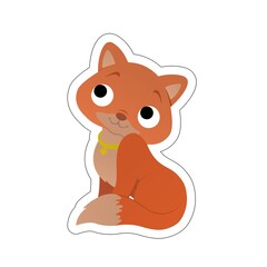 Sticker of Orange Cat Sitting with Yellow Necklace Cartoon, Cute Funny Character, Flat Design