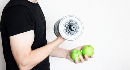 A man plays sports at home and monitors his diet.