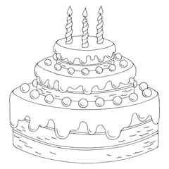 Birthday cake dessert graphic black white isolated illustration vector