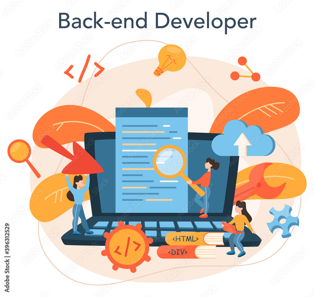 Wall mural back end development concept. software development process.