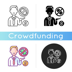 Peer to peer lending icon. Giving money to businesses through online services that match lenders with borrowers. Linear black and RGB color styles. Isolated vector illustrations