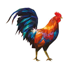 Colorful polygonal rooster on a white background. JPEG © tinakris