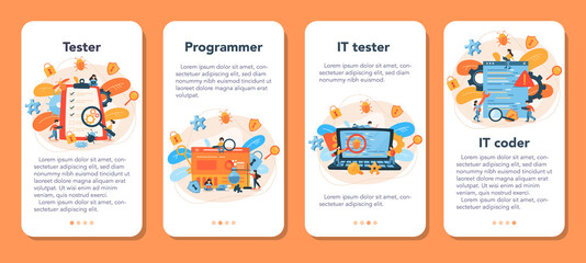 Testing software mobile application banner set. Application or website