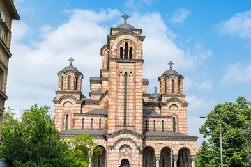 Fototapeta na wymiar Building of St. Mark's Church or Church of St. Mark, a Serbian Orthodox church,in Belgrade, Serbia