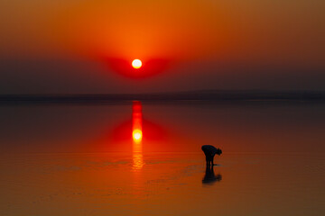 Turkey's second largest lake, sunset in salt lake