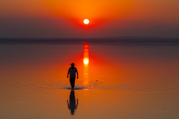 Turkey's second largest lake, sunset in salt lake