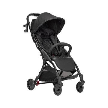 black buggy stroller for baby with white isolated background