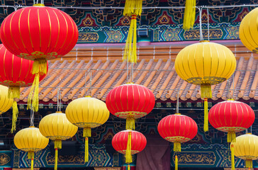 Chinese lantern in Chinese temple in Hong Kong, China
