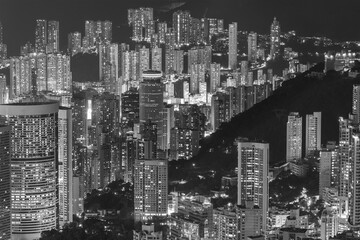 Aerial view of Hong Kong city at night