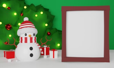 3d render 3d illustration, Snowman with sign.