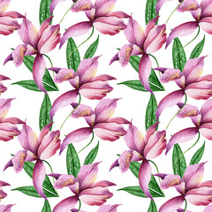 seamless floral pattern, flowers, orchid, tropical flowers