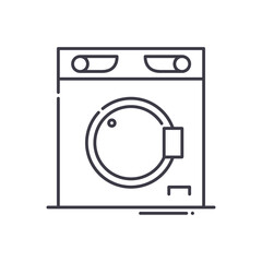 Home washing machine icon, linear isolated illustration, thin line vector, web design sign, outline concept symbol with editable stroke on white background.