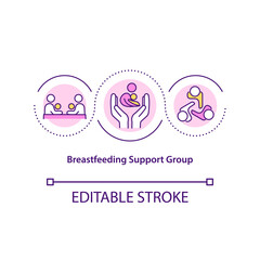 Breastfeeding support group concept icon. Maternal experience idea thin line illustration. Wisdom and mutual support to first-time mothers. Vector isolated outline RGB color drawing. Editable stroke