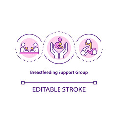 Fototapeta premium Breastfeeding support group concept icon. Maternal experience idea thin line illustration. Wisdom and mutual support to first-time mothers. Vector isolated outline RGB color drawing. Editable stroke