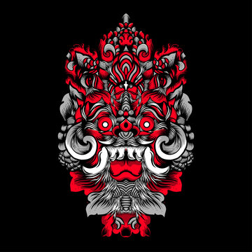 singo barong ornament illustration for t-shirt, background