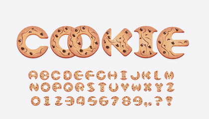 Cartoon sweet alphabet set. Font made of chocolate chip cookies.