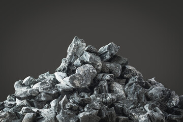 pile of wood ash against dark background. wood ash from the fireplace.