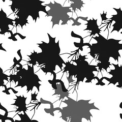 Seamless pattern watercolor leaves. Branch tree of maple on white background.  Beautiful monochrome pattern for decoration and design. 