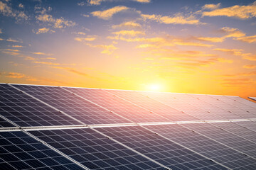 Solar power panels and natural landscape in sunny summer, Asia