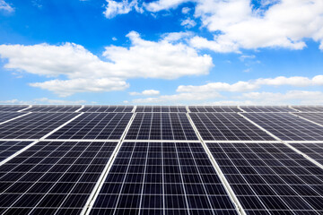 Solar power panels and natural landscape in sunny summer, Asia
