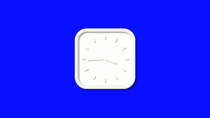 New white color square 3d wall clock isolated on blue background, 12 hours counting down wall clock