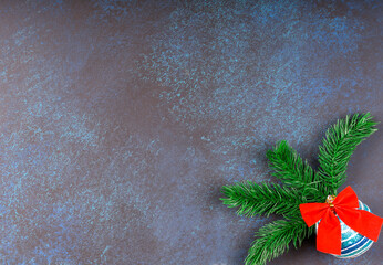 Christmas layout on a dark background. Place for text. close-up.