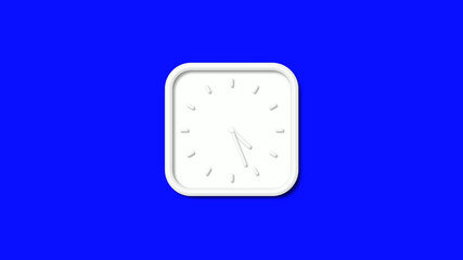 New white color square 3d wall clock isolated on blue background, 12 hours counting down wall clock