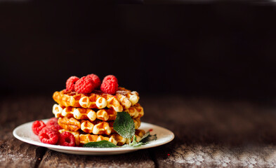 Belgian waffles with raspberries