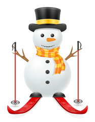 christmas snowman on ski stock vector illustration